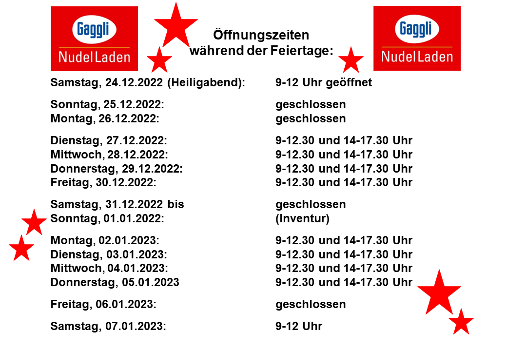 Öffnungszeiten während der Feiertage