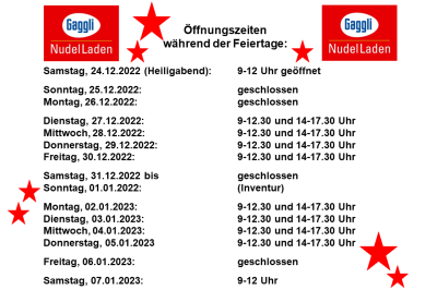 Öffnungszeiten während der Feiertage